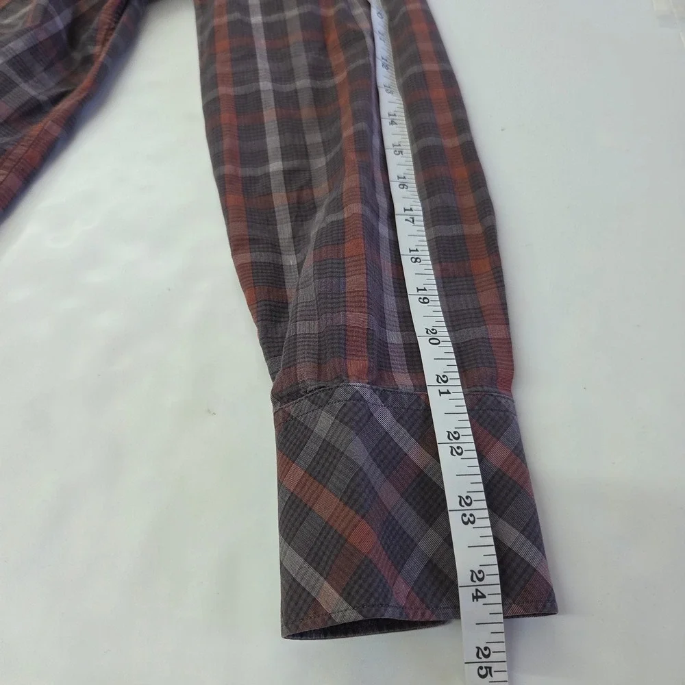 Banana Republic‎ Western Shirt Mens M Blue Brown Plaid Snap Front Rodeo Cowboy